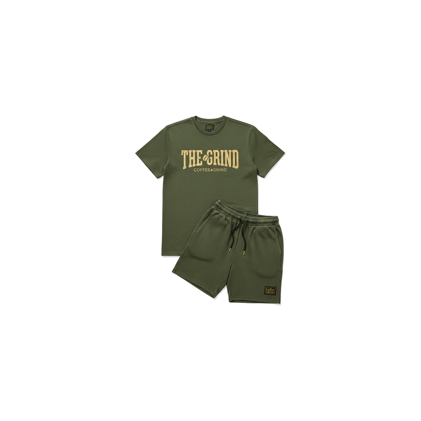 Olive Green The Grind Men's Short Set - Coffee Grind approved mockup