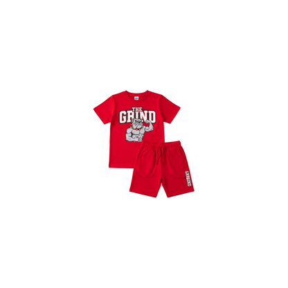 Red The Grind Boys Short Set - Coffee Grind approved mockup