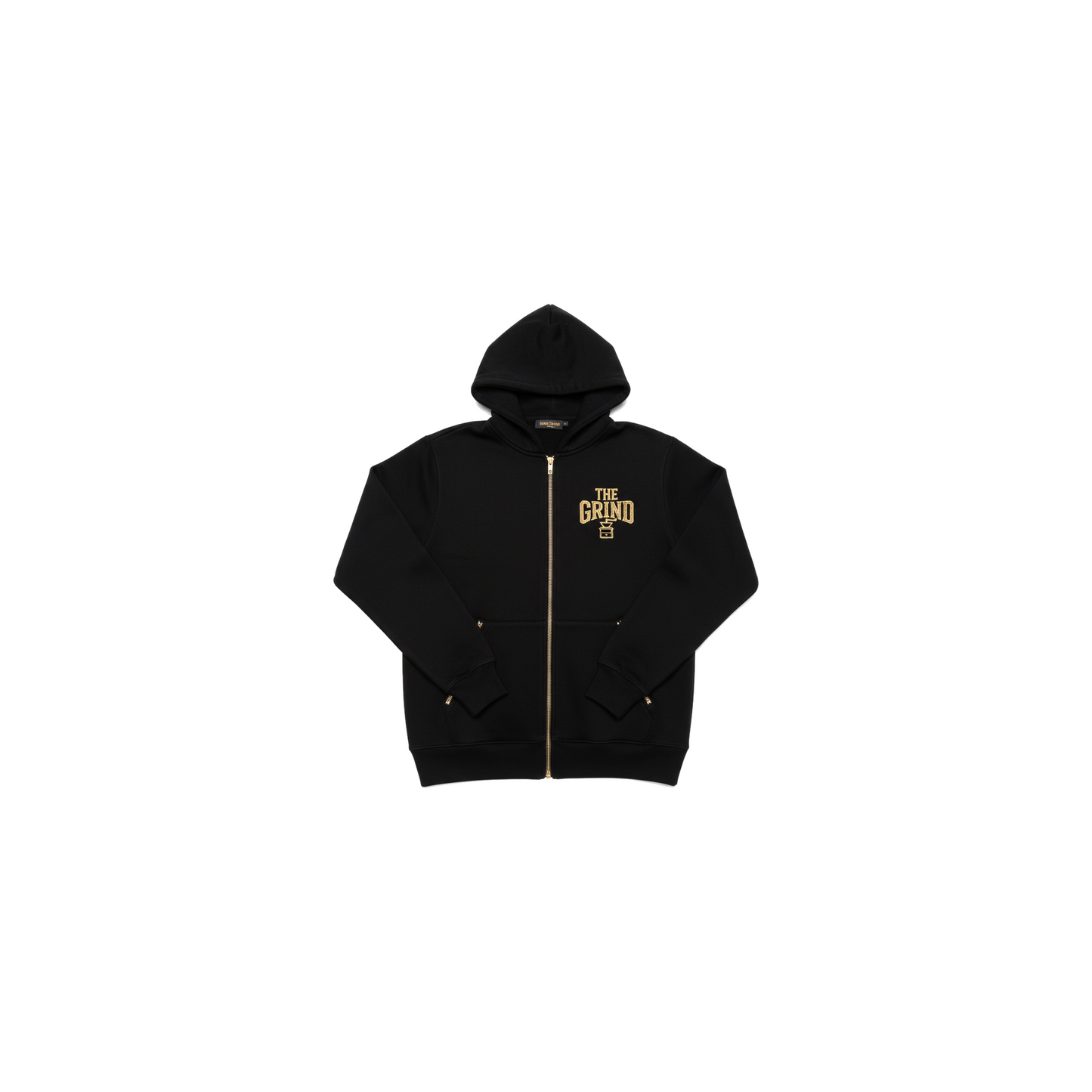 Black The Grind Men's Zip-Up Hoodie - Coffee Grind approved mockup