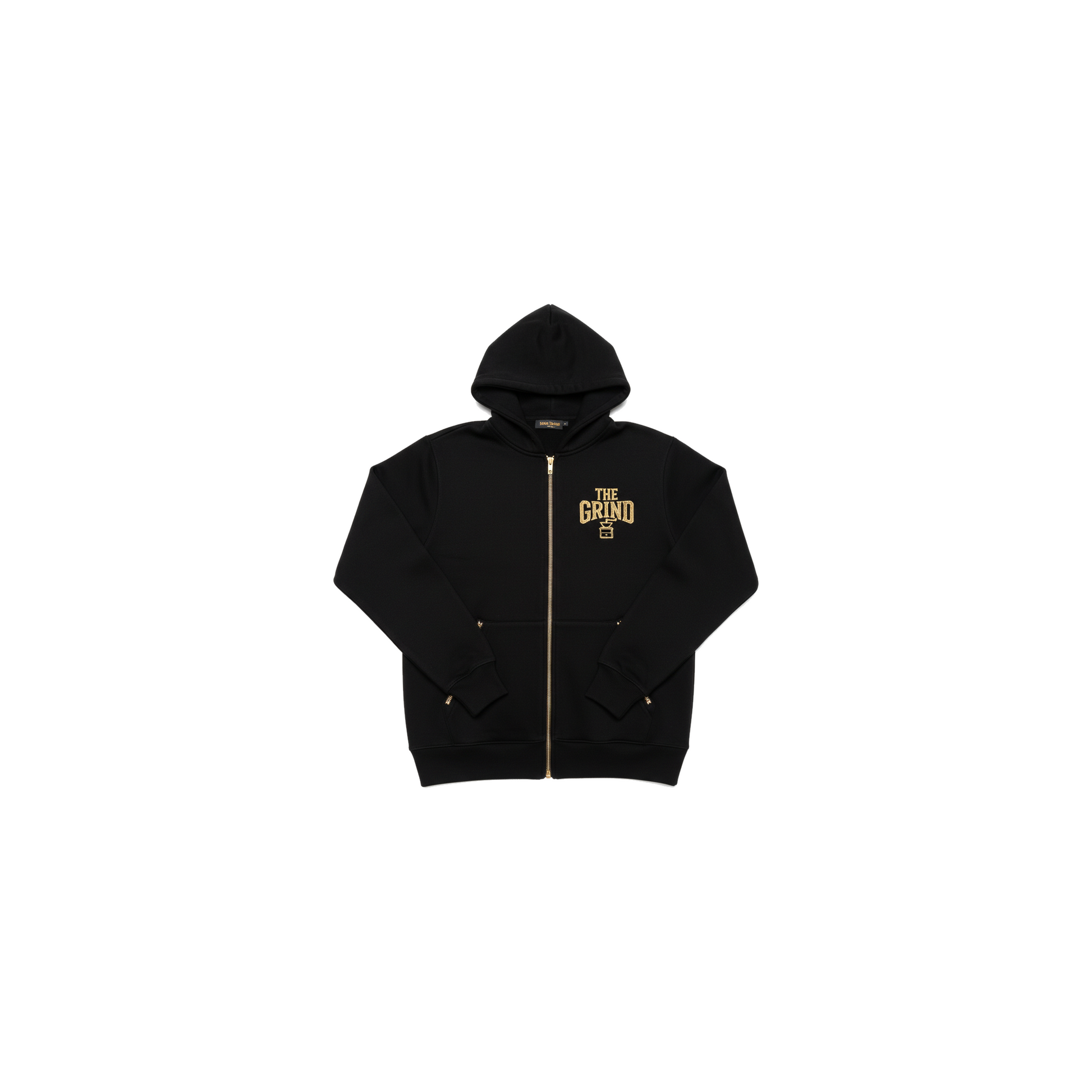 Black The Grind Men's Zip-Up Hoodie - Coffee Grind approved mockup
