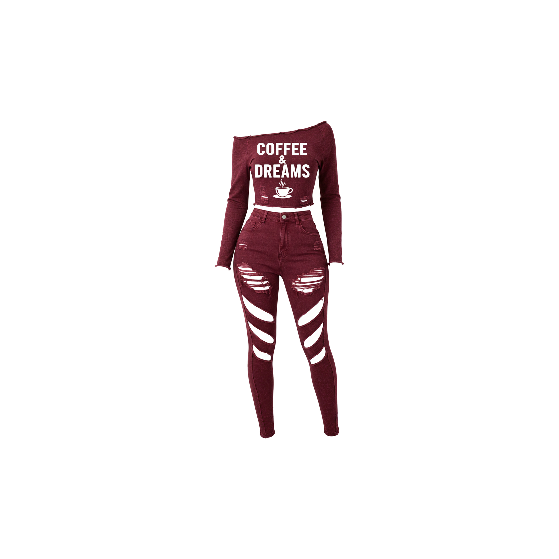 Burgundy "Coffee Time" Distressed 3-Piece Set - Coffee Grind approved mockup