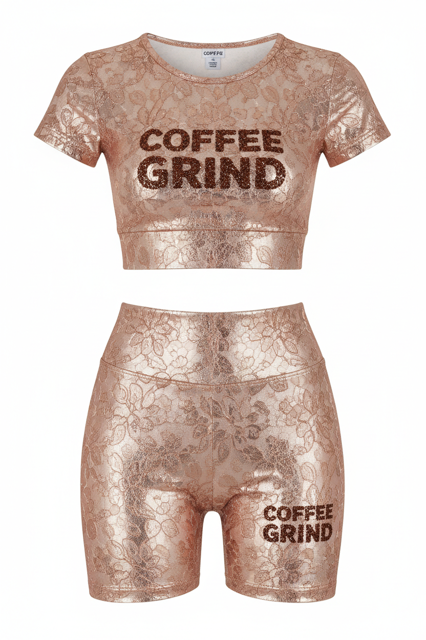Rose Gold Coffee Lace Two-Piece Set