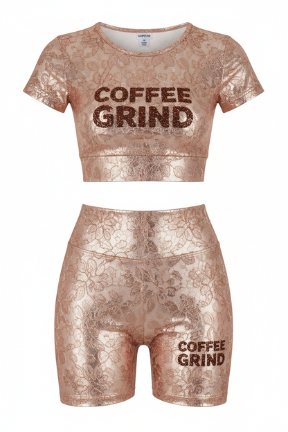 Rose Gold Coffee Lace Two-Piece Set