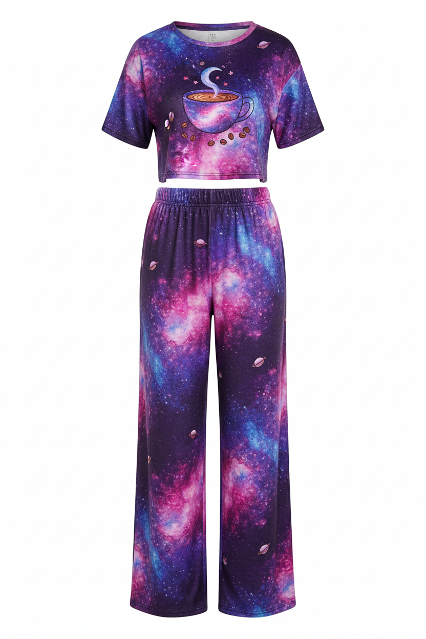Purple Galaxy Coffee Two-Piece Lounge Set