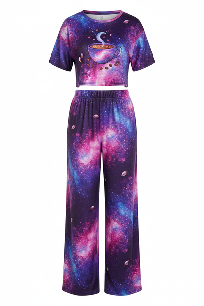 Purple Galaxy Coffee Two-Piece Lounge Set