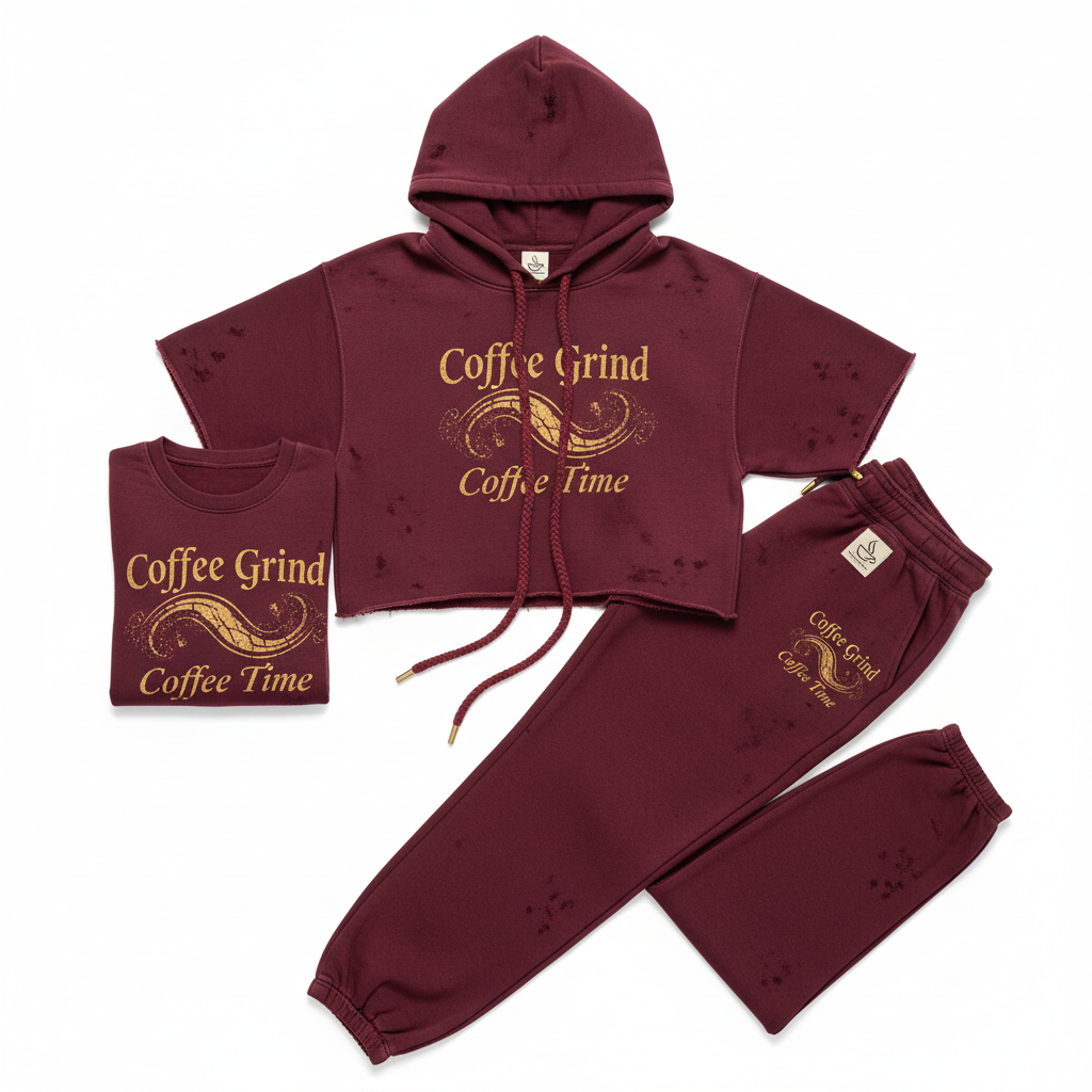 Burgundy "Coffee Time" Distressed 3-Piece Set