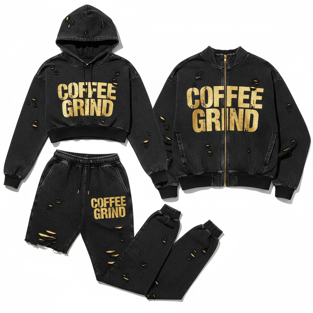 Black Distressed Coffee Grind 3-Piece Set