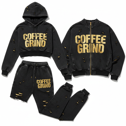 Black Distressed Coffee Grind 3-Piece Set