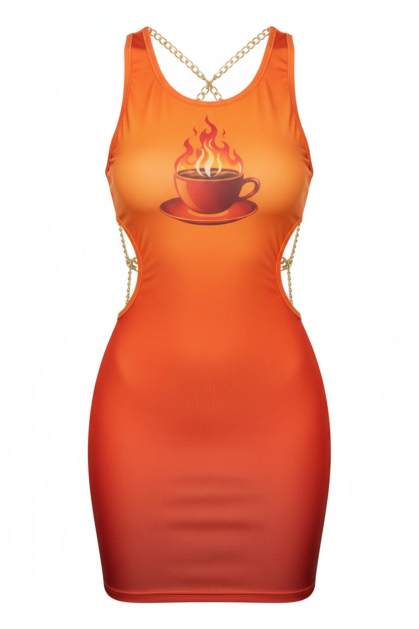 Orange "Grind Hotter Than Your Coffee" Dress